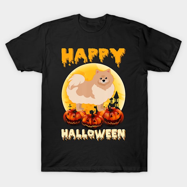 Pomeranian Happy Halloween Dog Scary Moon Costumes T-Shirt by SabraAstanova